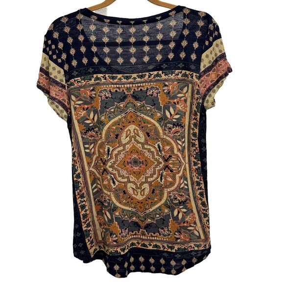 Lucky Brand Blue Persian Carpet Print Scoop Neck Tee Women’s Medium - Picture 9 of 11